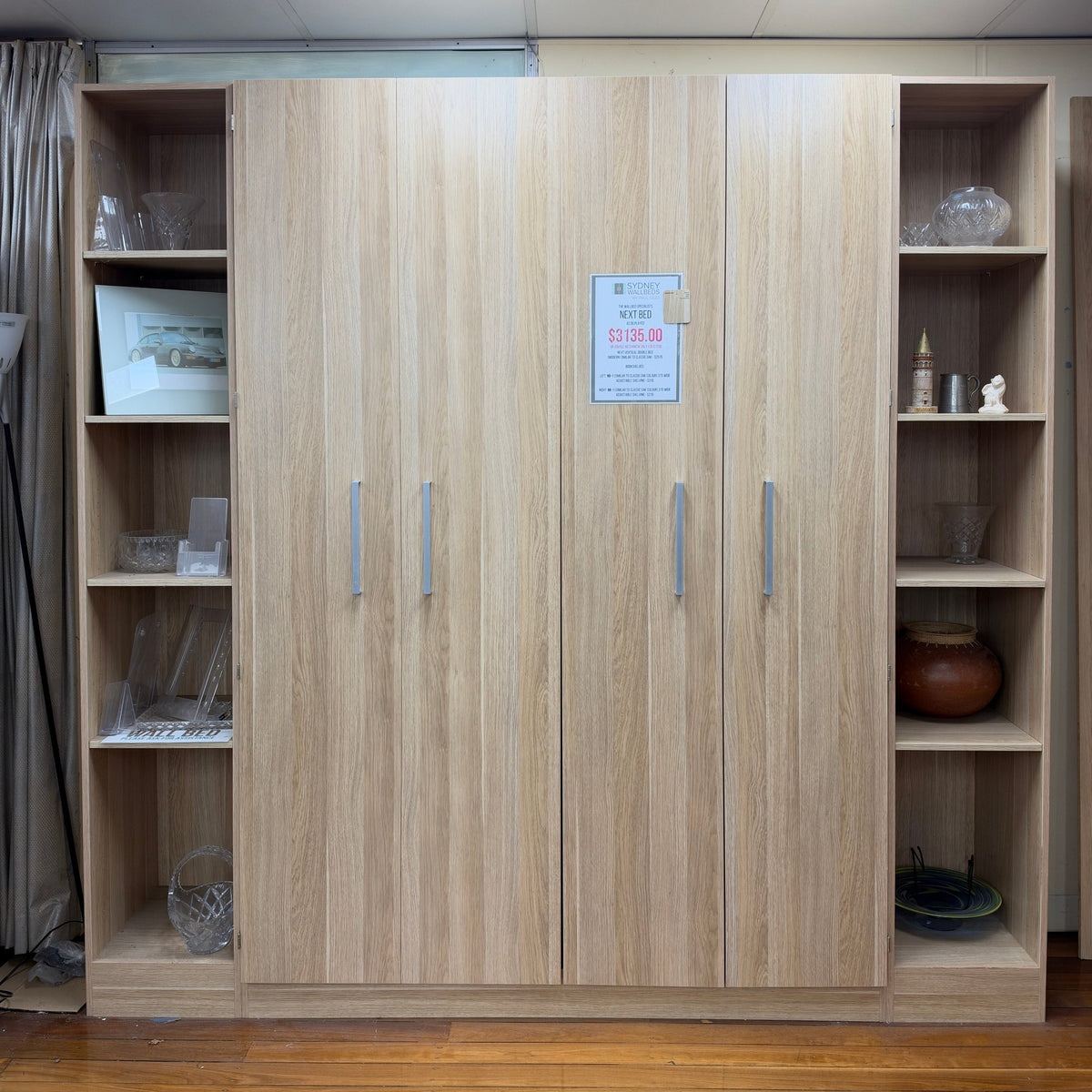 Ex-Display NeXt Bed Double Vertical WallBed with Bookshelves - Classic Oak