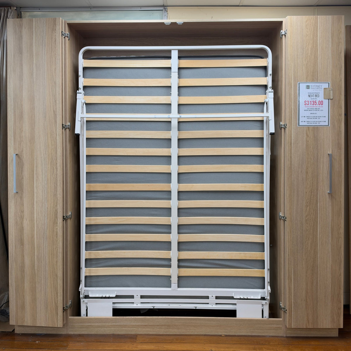 Ex-Display NeXt Bed Double Vertical WallBed with Bookshelves - Classic Oak